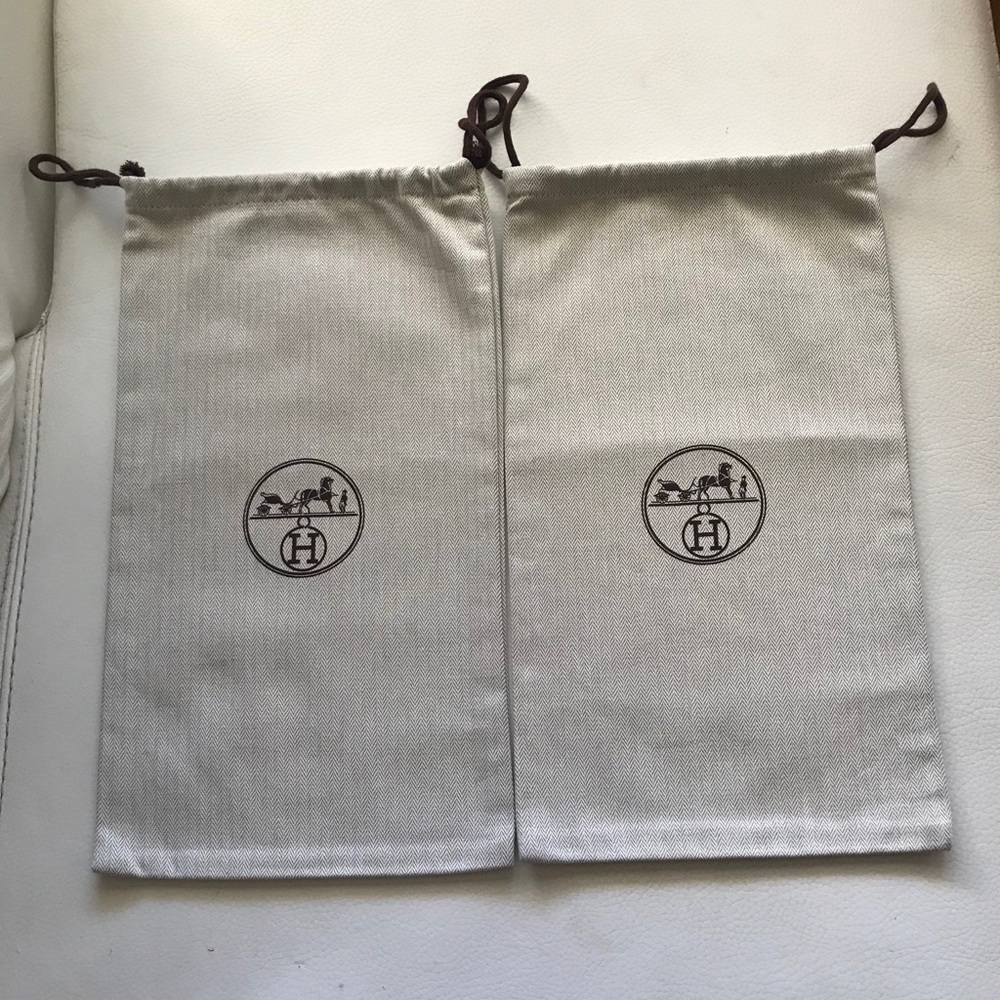 New Authentic 2 HERMES Shoe dust Bags. s15.5”/9”.